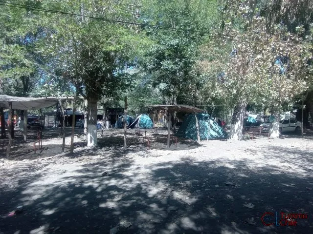 Juegos infantiles con tobogán y sube y baja bajo los árboles en Los Lagos